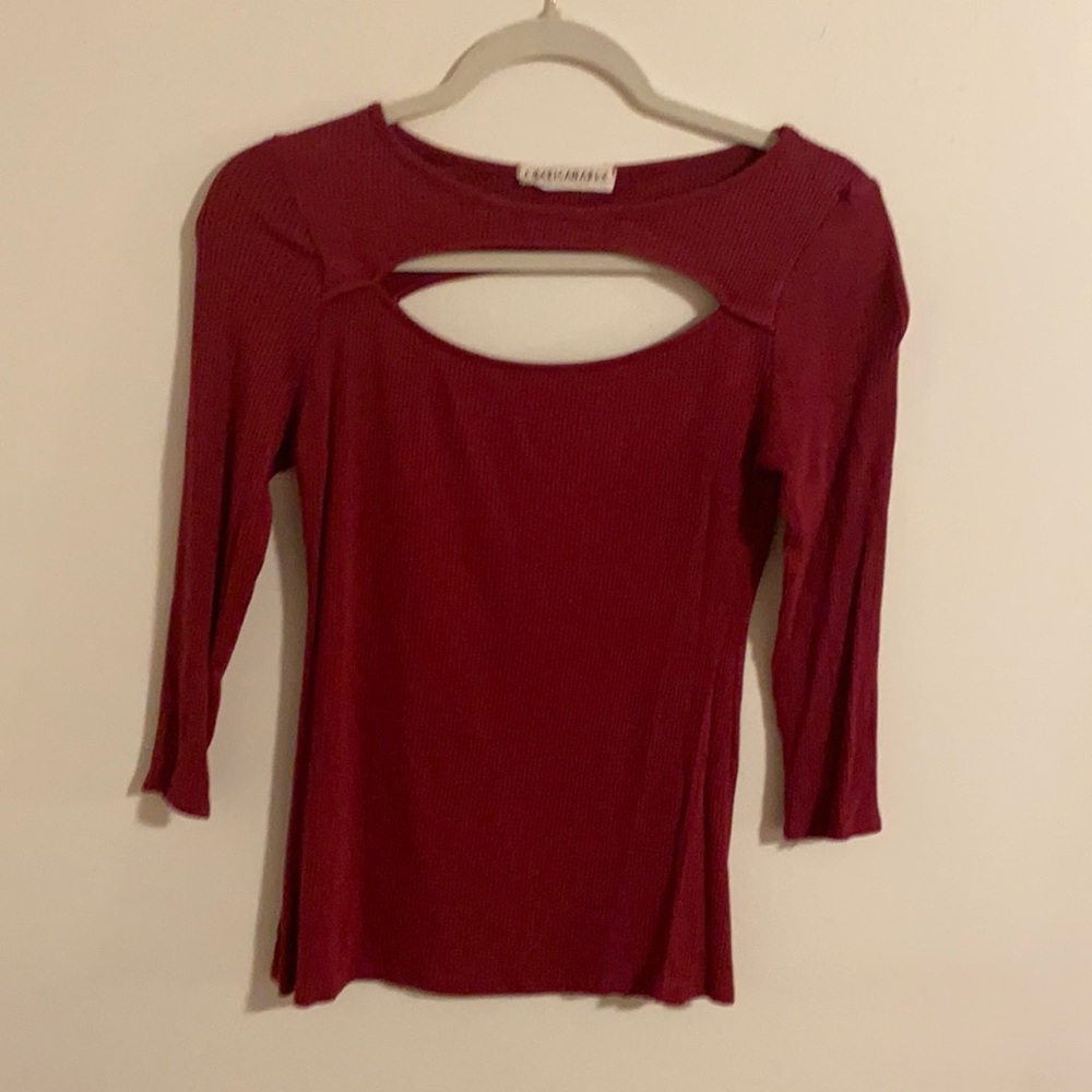 Sexy burgandy cut our shirt